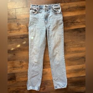 Abercrombie 90s Straight Jeans 27 Ultra High Rise Light Wash Raw Hem
